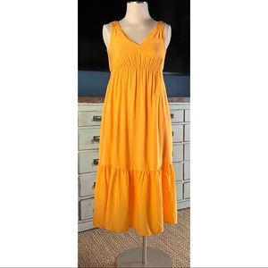 Anthropologie Gathered Tiered Maize Yellow Maxi Dress EUC XXS
